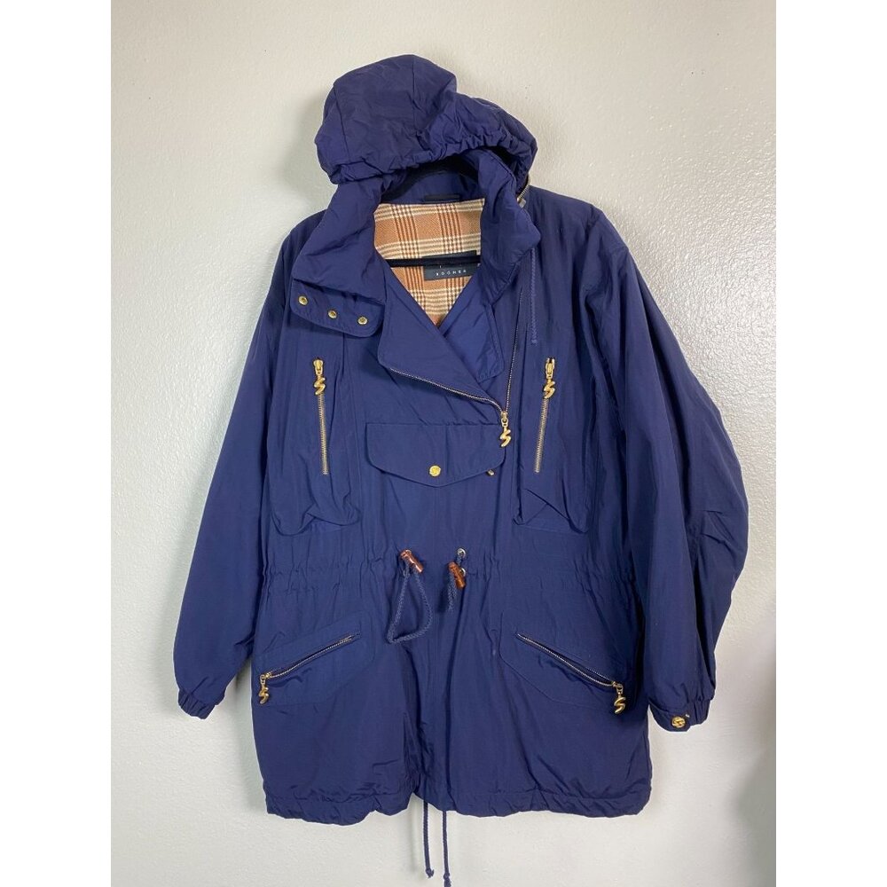 Bogner Hooded Winter Jacket Womens size‎ 10 Blue Ski Snow Plaid Lined Parka